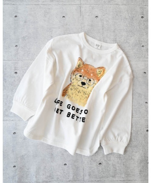 nicohrat(ニコフラート)の「ニコフラート 柴犬ロングTシャツ(Tシャツ/カットソー・キッズ・グレー/グリーン/オフホワイト・120cm/110cm/100cm/140cm/130cm/90cm)」の6枚目の写真