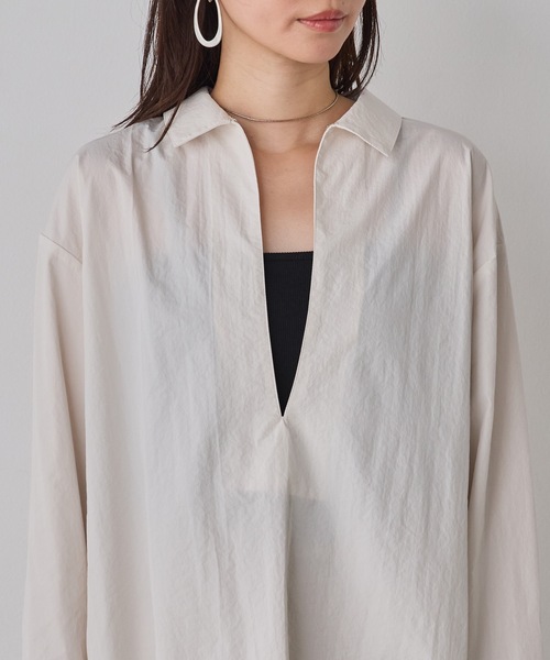 hunch（ハンチ）の「ブロード/テンセルデニム スキッパーシャツ（シャツ/ブラウス・レディース・ライトインディゴブルー/オフホワイト/インディゴブルー/チャコール・FREE）」の7枚目の写真