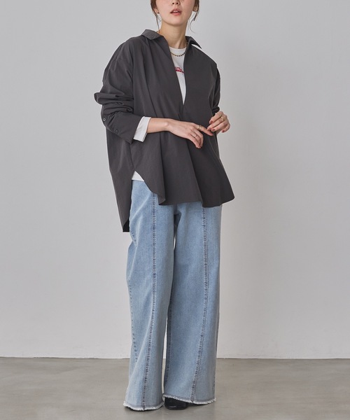 hunch（ハンチ）の「ブロード/テンセルデニム スキッパーシャツ（シャツ/ブラウス・レディース・ライトインディゴブルー/オフホワイト/インディゴブルー/チャコール・FREE）」の15枚目の写真