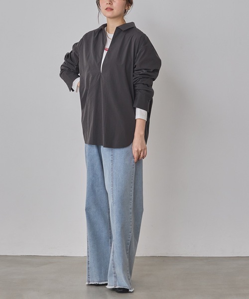 hunch（ハンチ）の「ブロード/テンセルデニム スキッパーシャツ（シャツ/ブラウス・レディース・ライトインディゴブルー/オフホワイト/インディゴブルー/チャコール・FREE）」の16枚目の写真