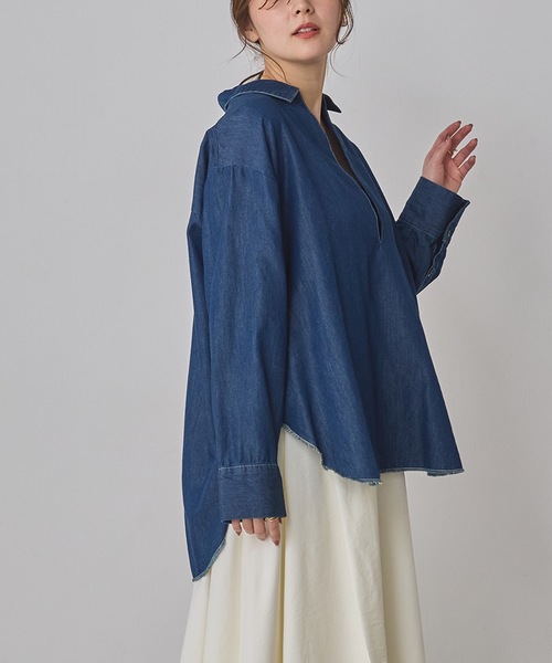 hunch（ハンチ）の「ブロード/テンセルデニム スキッパーシャツ（シャツ/ブラウス・レディース・ライトインディゴブルー/オフホワイト/インディゴブルー/チャコール・FREE）」の18枚目の写真