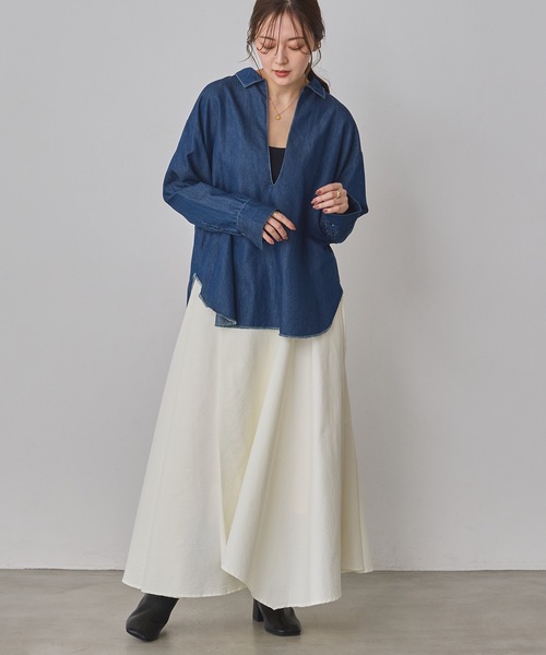 hunch（ハンチ）の「ブロード/テンセルデニム スキッパーシャツ（シャツ/ブラウス・レディース・ライトインディゴブルー/オフホワイト/インディゴブルー/チャコール・FREE）」の20枚目の写真