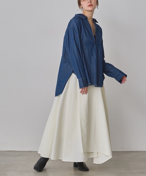 hunch（ハンチ）の「ブロード/テンセルデニム スキッパーシャツ（シャツ/ブラウス・レディース・ライトインディゴブルー/オフホワイト/インディゴブルー/チャコール・FREE）」の21枚目の写真