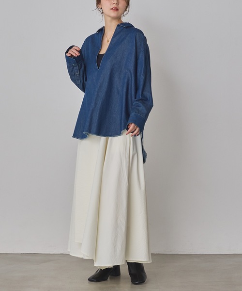 hunch（ハンチ）の「ブロード/テンセルデニム スキッパーシャツ（シャツ/ブラウス・レディース・ライトインディゴブルー/オフホワイト/インディゴブルー/チャコール・FREE）」の22枚目の写真