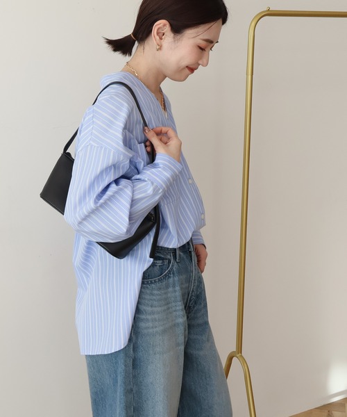 AMERICAN HOLIC(アメリカンホリック)の「【イージーケア】ストライプVネックシャツ(シャツ/ブラウス・レディース・イエロー/サックスブルー/オフホワイト・M/L)」の13枚目の写真