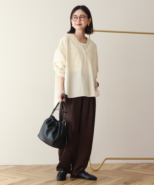 AMERICAN HOLIC(アメリカンホリック)の「【イージーケア】ストライプVネックシャツ(シャツ/ブラウス・レディース・イエロー/サックスブルー/オフホワイト・M/L)」の20枚目の写真