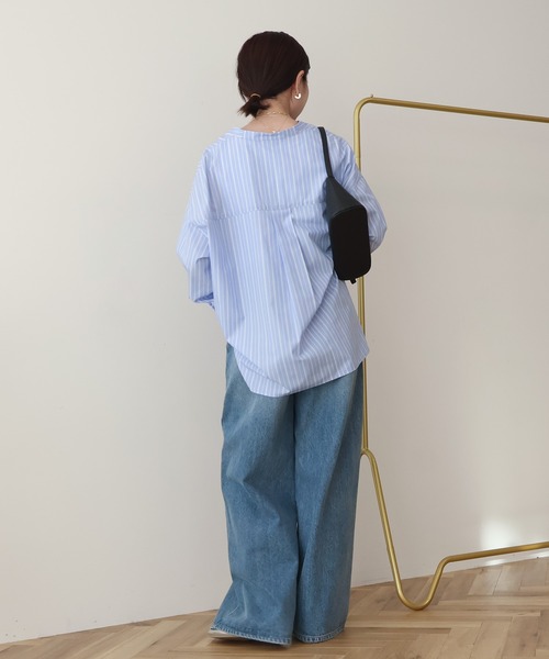 AMERICAN HOLIC(アメリカンホリック)の「【イージーケア】ストライプVネックシャツ(シャツ/ブラウス・レディース・イエロー/サックスブルー/オフホワイト・M/L)」の16枚目の写真