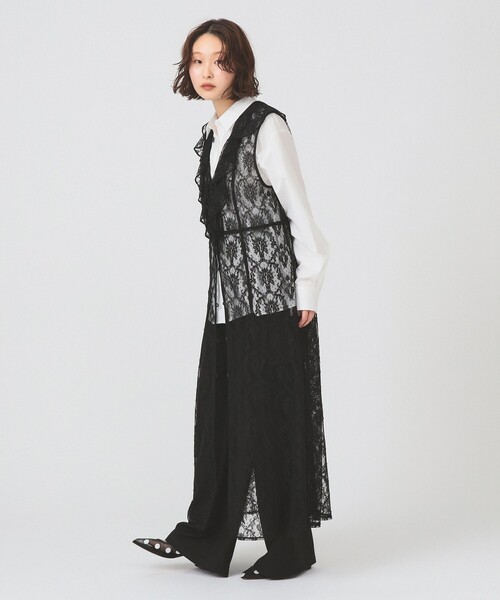 ラッフルカラー レース ワンピース