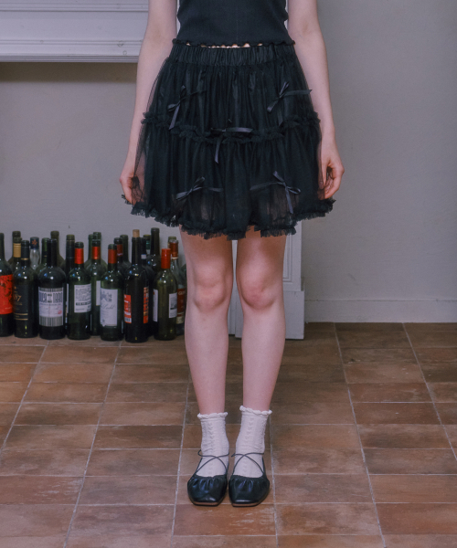LULUCHOU(ルルシュ)の「Ribbon cancan lace skirt - BLACK(スカート・レディース・ブラック・FREE)」の1枚目の写真