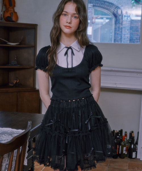 LULUCHOU(ルルシュ)の「Ribbon cancan lace skirt - BLACK(スカート・レディース・ブラック・FREE)」の2枚目の写真