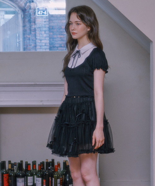 LULUCHOU(ルルシュ)の「Ribbon cancan lace skirt - BLACK(スカート・レディース・ブラック・FREE)」の3枚目の写真