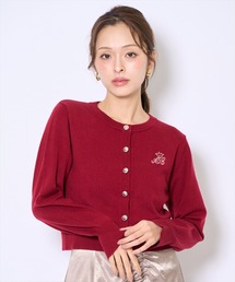 刺繍クルーネック長袖カーディガン