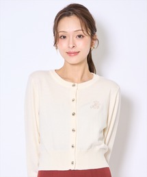 刺繍クルーネック長袖カーディガン
