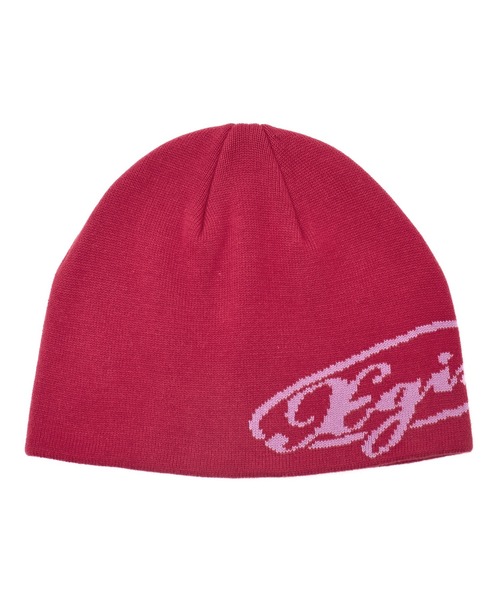 X-girl(エックスガール)の「DIAGONAL OVAL LOGO JACQUARD BEANIE(ニットキャップ/ビーニー・レディース・ブラック/レッド/ベージュ・ONE SIZE)」の3枚目の写真