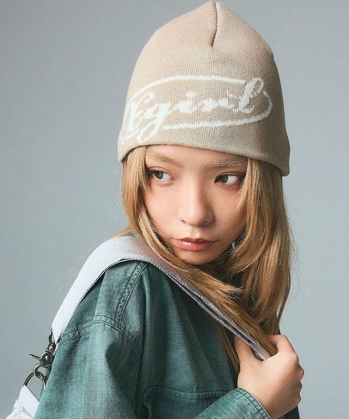 X-girl(エックスガール)の「DIAGONAL OVAL LOGO JACQUARD BEANIE(ニットキャップ/ビーニー・レディース・ブラック/レッド/ベージュ・ONE SIZE)」の12枚目の写真