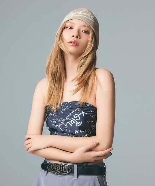 X-girl(エックスガール)の「DIAGONAL OVAL LOGO JACQUARD BEANIE(ニットキャップ/ビーニー・レディース・ブラック/レッド/ベージュ・ONE SIZE)」の15枚目の写真