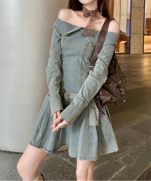 almo（アルモ）の「【LAMPOON】デニムフレアワンピース（ワンピース・レディース・ブルー・LARGE/MEDIUM）」の2枚目の写真