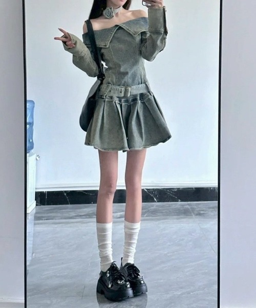 almo（アルモ）の「【LAMPOON】デニムフレアワンピース（ワンピース・レディース・ブルー・LARGE/MEDIUM）」の4枚目の写真