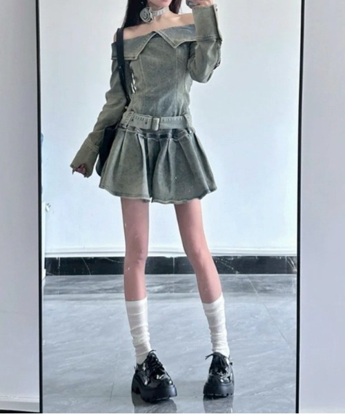 almo（アルモ）の「【LAMPOON】デニムフレアワンピース（ワンピース・レディース・ブルー・LARGE/MEDIUM）」の5枚目の写真