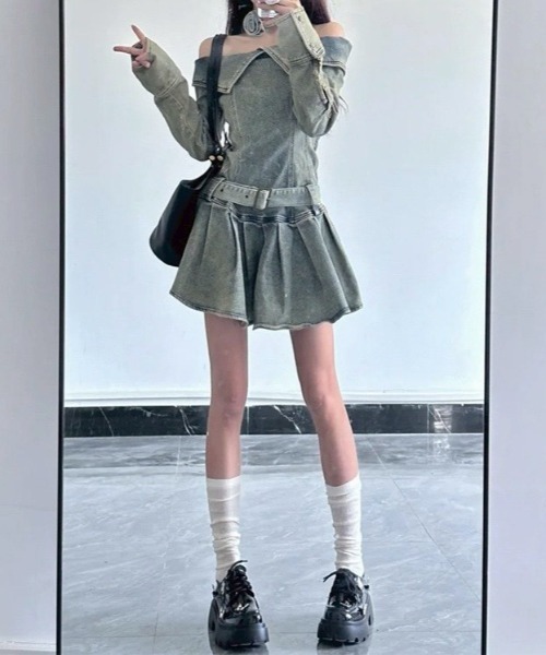 almo（アルモ）の「【LAMPOON】デニムフレアワンピース（ワンピース・レディース・ブルー・LARGE/MEDIUM）」の6枚目の写真