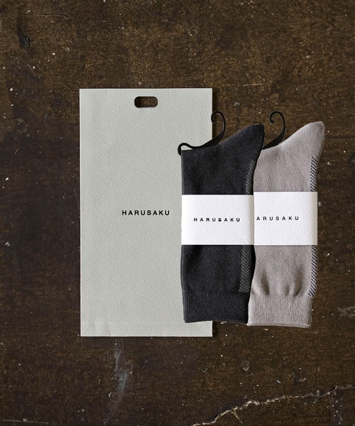 HARUSAKU（ハルサク）の「Herringbone Back Line Socks GIFT 2P SET ：ヘリンボーン バックライン ソックス ギフト プレゼントセット 2足（ソックス/靴下・メンズ・ブラック/ネイビー/ダークグレー・L/M）」の2枚目の写真