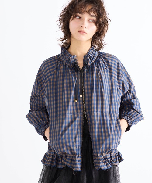 ユナイテッドアローズ　マリリンムーン　ギンガムプリーツフリルブルゾン gingham check pleats frill blouson（ブルゾン）｜Marilyn Moon