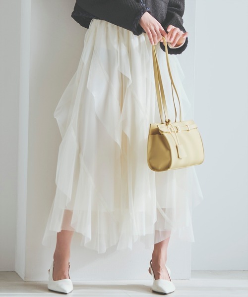 AND COUTURE(アンドクチュール)の「ラッフルフリルチュールスカート(スカート・レディース・ホワイト/サックスブルー/ブラック/ピンクベージュ/モカ/チャコールグレー・FREE)」の1枚目の写真