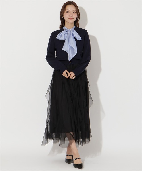 AND COUTURE(アンドクチュール)の「ラッフルフリルチュールスカート(スカート・レディース・アイボリー/サックスブルー/ブラック/ピンク・FREE)」の2枚目の写真