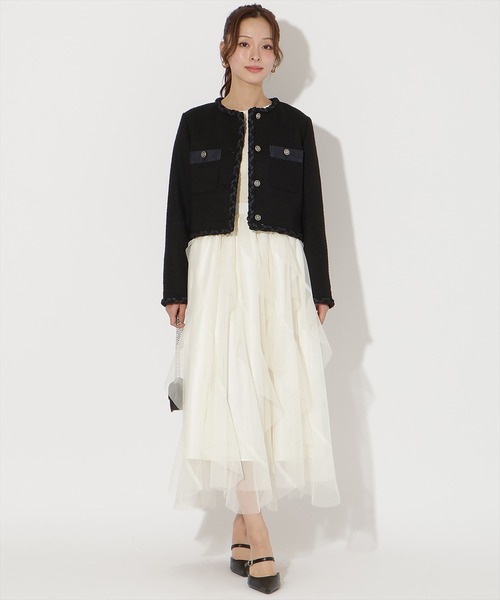 AND COUTURE(アンドクチュール)の「ラッフルフリルチュールスカート(スカート・レディース・アイボリー/サックスブルー/ブラック/ピンク・FREE)」の5枚目の写真