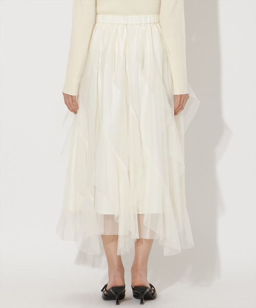 AND COUTURE(アンドクチュール)の「ラッフルフリルチュールスカート(スカート・レディース・アイボリー/サックスブルー/ブラック/ピンク・FREE)」の8枚目の写真