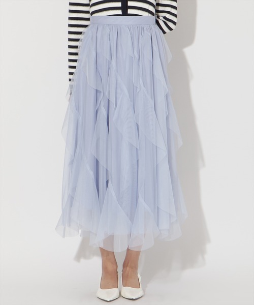 AND COUTURE(アンドクチュール)の「ラッフルフリルチュールスカート(スカート・レディース・アイボリー/サックスブルー/ブラック/ピンク・FREE)」の19枚目の写真