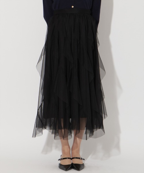 AND COUTURE(アンドクチュール)の「ラッフルフリルチュールスカート(スカート・レディース・アイボリー/サックスブルー/ブラック/ピンク・FREE)」の12枚目の写真