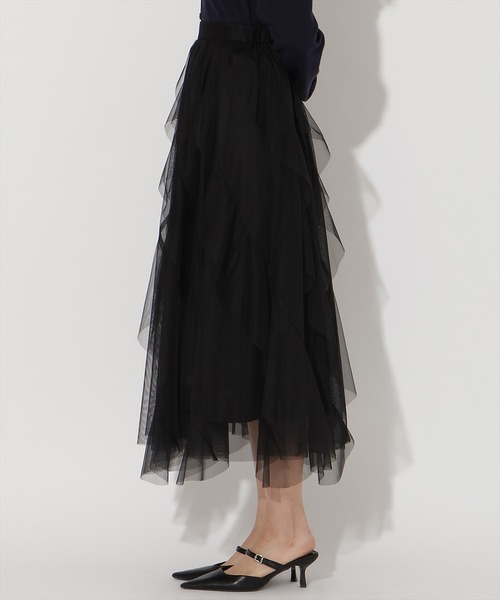 AND COUTURE(アンドクチュール)の「ラッフルフリルチュールスカート(スカート・レディース・アイボリー/サックスブルー/ブラック/ピンク・FREE)」の13枚目の写真