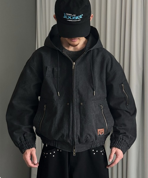 Perushu(ペルーシュ)の「DOUBLE ZIP 4POCKET UTILITY SHORT HOODED BLOUSON/ダブルジップ4ポケットユーティリティショートフードブルゾン(ブルゾン・メンズ・ブラック/その他/ピンク・SMALL/LARGE/MEDIUM)」の12枚目の写真
