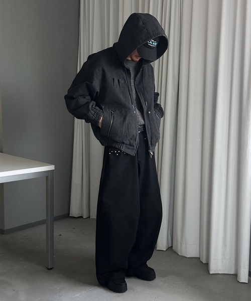 Perushu(ペルーシュ)の「DOUBLE ZIP 4POCKET UTILITY SHORT HOODED BLOUSON/ダブルジップ4ポケットユーティリティショートフードブルゾン(ブルゾン・メンズ・ブラック/その他/ピンク・SMALL/LARGE/MEDIUM)」の17枚目の写真