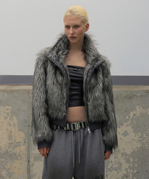 ROCKCAKE（ロックケーキ）の「High Neck Fur Jacket - Charcoal（ムートンコート）」