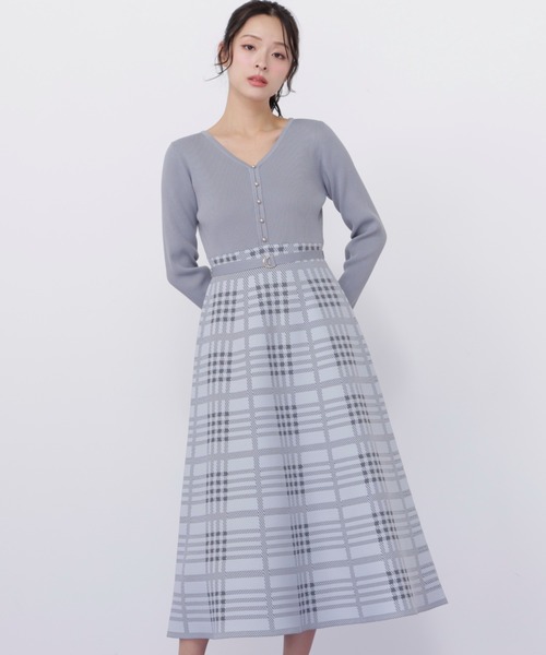 JILL by JILL STUART(ジルバイジルスチュアート)の「チェックニットワンピース(ワンピース・レディース・ネイビー/ブラック/ブルー・FREE)」の3枚目の写真