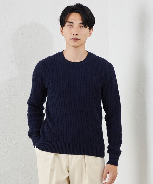 S.ESSENTIALS(エスエッセンシャルズ)の「カシミヤクルーネックケーブル(ニット/セーター・メンズ・ダークネイビー・48/46)」の1枚目の写真