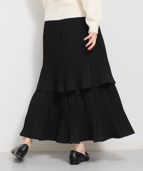 THE SHOP TK (ザ ショップ ティーケー )の「【きれいめにもカジュアルにも】2段ティアードプリーツスカート(スカート・レディース・ブラック/ライトグレー・13/12)」の4枚目の写真