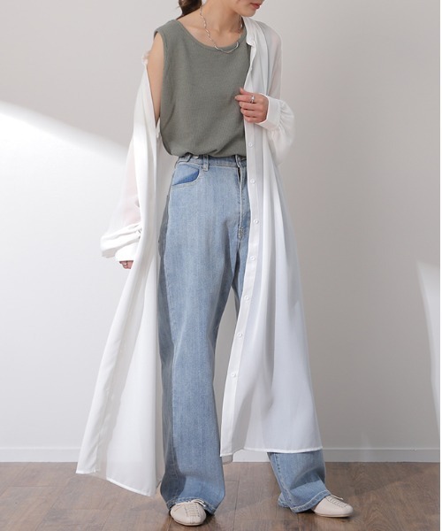HUG.U(ハグユー)の「ロングシアーシャツ(シャツ/ブラウス・レディース・ホワイト/ピンク/ブラック・FREE)」の2枚目の写真