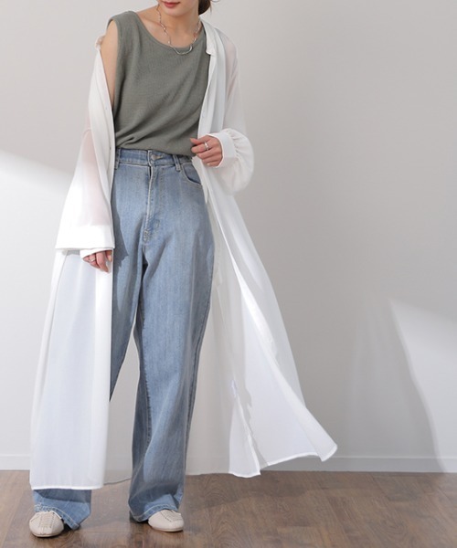 HUG.U(ハグユー)の「ロングシアーシャツ(シャツ/ブラウス・レディース・ホワイト/ピンク/ブラック・FREE)」の5枚目の写真
