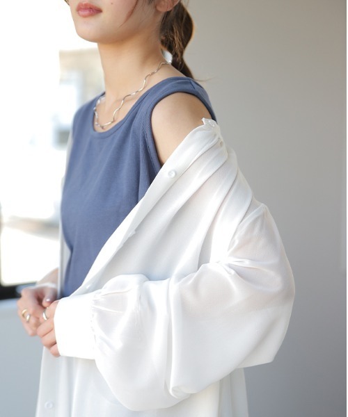 HUG.U(ハグユー)の「ロングシアーシャツ(シャツ/ブラウス・レディース・ホワイト/ピンク/ブラック・FREE)」の6枚目の写真