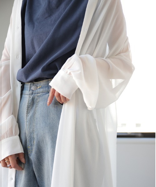 HUG.U(ハグユー)の「ロングシアーシャツ(シャツ/ブラウス・レディース・ホワイト/ピンク/ブラック・FREE)」の8枚目の写真