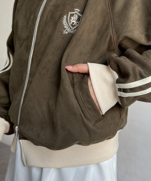 CPCM(シーピーシーエム)の「フェイクスエードトラックジャケット(ブルゾン・レディース・チャコールグレー/カーキ/アイボリー/インディゴブルー・MEDIUM/SMALL)」の9枚目の写真