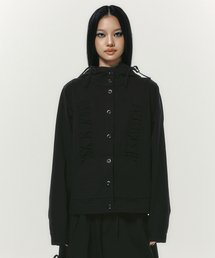 COTTON SHIRRING HOOD JACKET BLACK