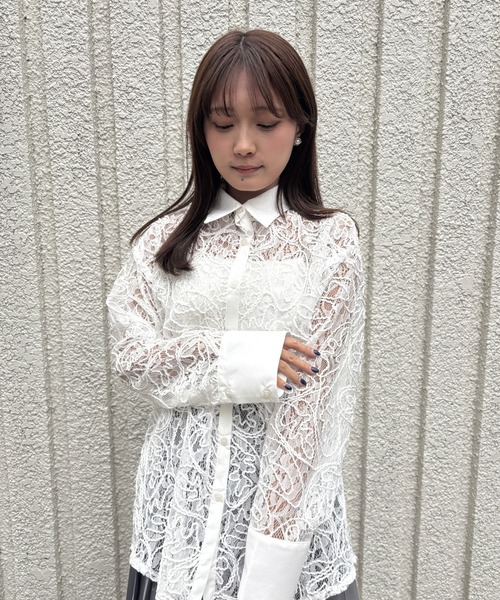 merrylatte（メリーラテ）の「EMBROIDERY LACE SHIRT【IROHANI】（シャツ/ブラウス・レディース・ホワイト・FREE）」の3枚目の写真