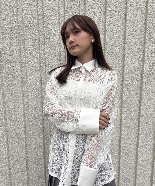 merrylatte（メリーラテ）の「EMBROIDERY LACE SHIRT【IROHANI】（シャツ/ブラウス・レディース・ホワイト・FREE）」の4枚目の写真