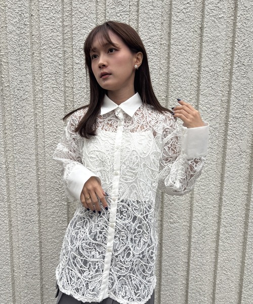 merrylatte（メリーラテ）の「EMBROIDERY LACE SHIRT【IROHANI】（シャツ/ブラウス・レディース・ホワイト・FREE）」の5枚目の写真