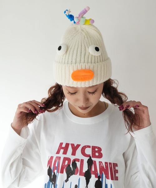 Port（ポート）の「【 Port / ポート 】 ホーンフェイス ニットキャップ / ニット帽 #（ニットキャップ/ビーニー・レディース・ブラック/ホワイト/ベージュ/パープル/グレー/ブルー・FREE）」の2枚目の写真