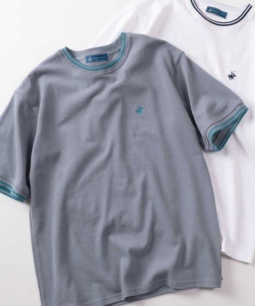 BEVERLY HILLS POLO CLUB（ビバリーヒルズポロクラブ）の「【71】【BEVERLY HILLS POLO CLUB/ビバリーヒルズポロクラブ】ワンポイント刺繍 鹿の子 リブラインTシャツ（Tシャツ/カットソー・メンズ・グリーン/サックスブルー/オリーブ/ブラック/ネイビー/オフホワイト・XL/L/M）」の17枚目の写真